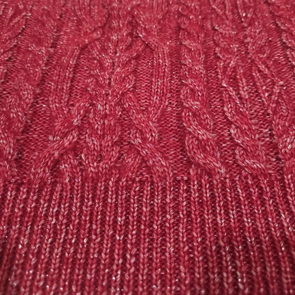 Olivia Sky Cutout Metallic Cable Knit Pullover Sweater Red Women's Sz Large NWT. - Picture 9 of 11